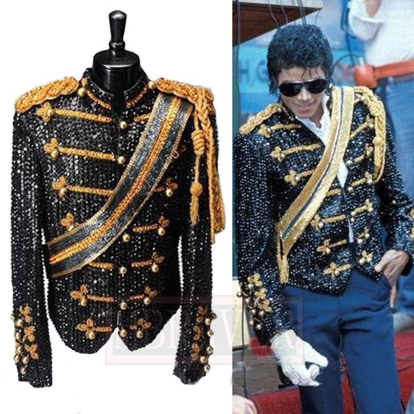 MJ Michael Jackson Coat Dance Sequins Suit Jacket Stage Singer Cosplay Costume Uniform Halloween Outfit Clothes Custom Made Costumes cb5feb1b7314637725a2e7: Black|White