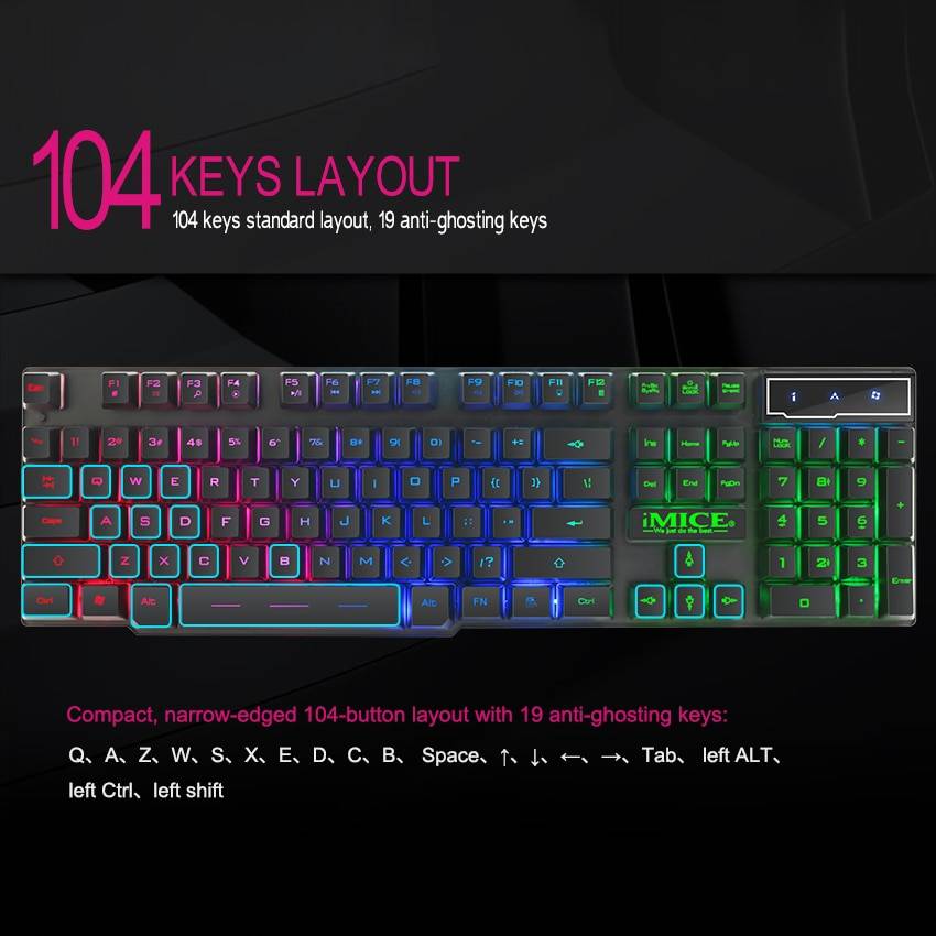 iMice Gaming Keyboard 7 Colors LED Backlit USB Wired Computer & Office cb5feb1b7314637725a2e7: Black|Keyboard and MicePad|Only Wrist Rest Pad