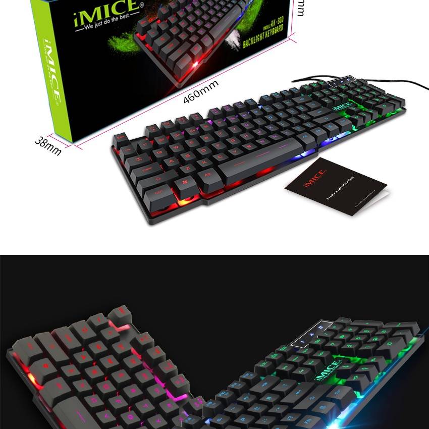 iMice Gaming Keyboard 7 Colors LED Backlit USB Wired Gamer Keyboard Professional Gaming Keyboard for PC Desktop Laptop Computer
