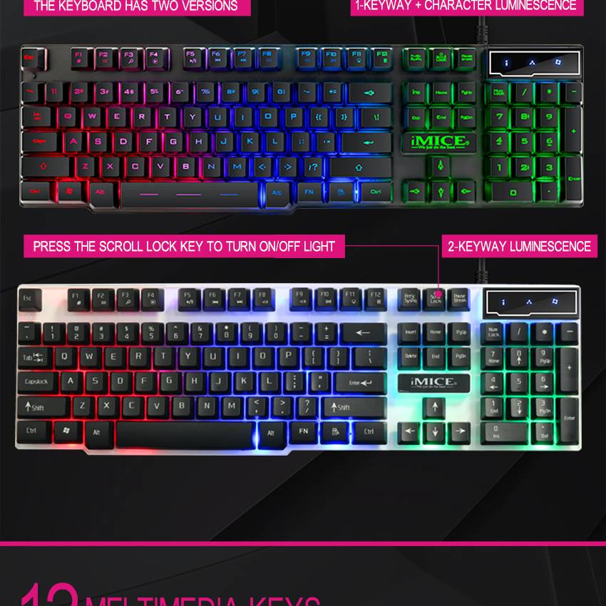 iMice Gaming Keyboard 7 Colors LED Backlit USB Wired Gamer Keyboard Professional Gaming Keyboard for PC Desktop Laptop Computer