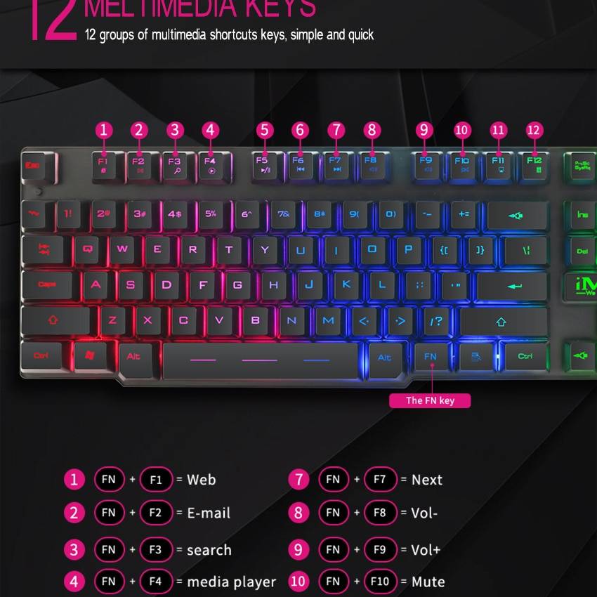 iMice Gaming Keyboard 7 Colors LED Backlit USB Wired Gamer Keyboard Professional Gaming Keyboard for PC Desktop Laptop Computer