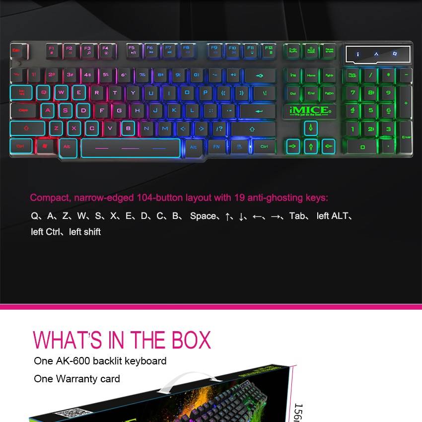 iMice Gaming Keyboard 7 Colors LED Backlit USB Wired Gamer Keyboard Professional Gaming Keyboard for PC Desktop Laptop Computer