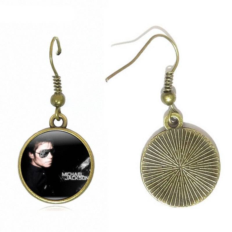 Mendittorosa Michael Jackson Glass Cabochon Bronze/Silver/Golden Clip Ear Hook Drop Earrings Jewelry For Girls Statement Maxi