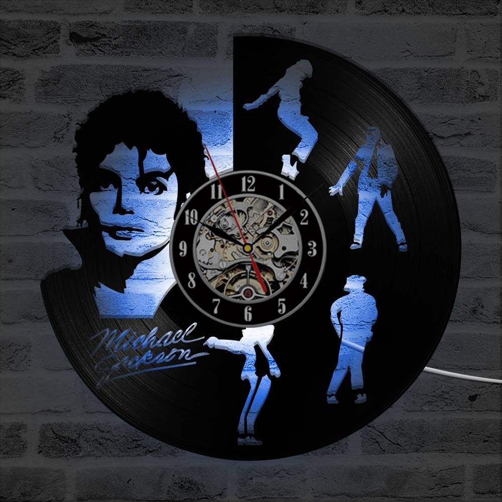 Dancing Michael Jackson Shape LED Vinyl Record Clock Creative Hanging Clocks Antique Home Decor Black Round Hollow Wall Clock Clocks cb5feb1b7314637725a2e7: NO LED|With LED