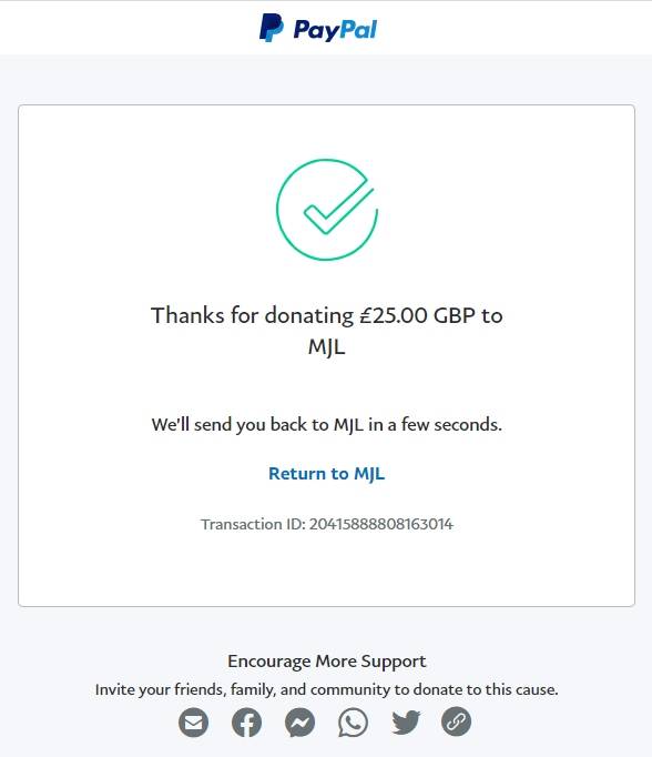 Donation MJL PayPal Receipt