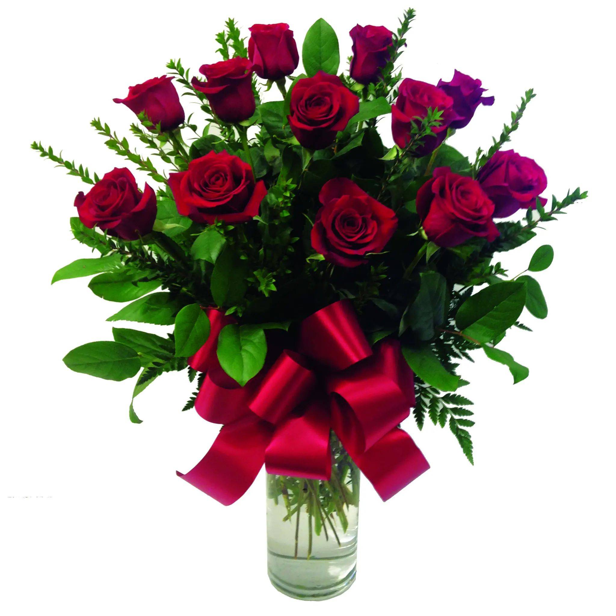 One Dozen Long Stem Roses In A Vase $45.00