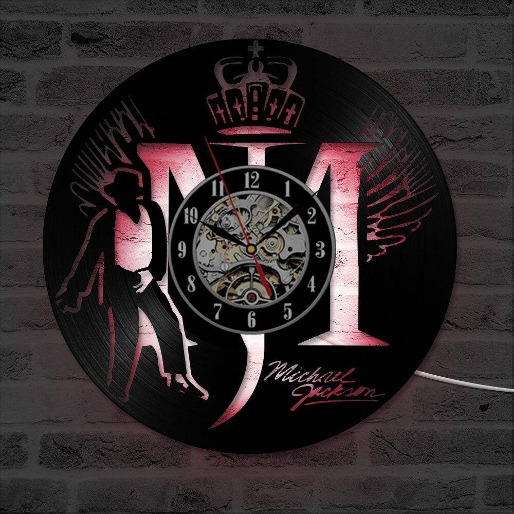 Michael Jackson Design Vinyl Record WallClock Creative Hanging Clock Antique Black Round Hollow Clock Home Decoration LED Clock