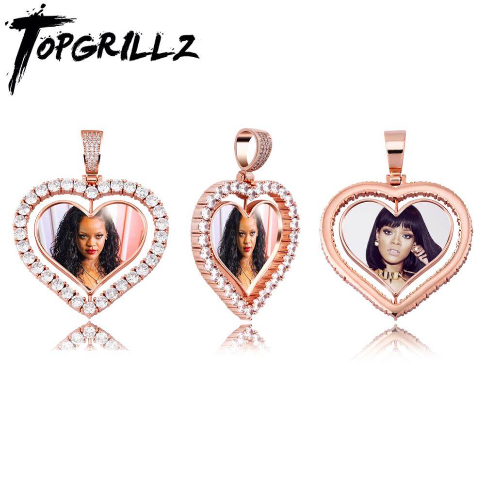 TOPGRILLZ Heart Shaped Custom Photo Spin Double Sided Medallion Pendant Necklace With 4mm Tennis Chain Zircon Hip Hop Jewelry Jewellery a4a426b9b388f11a2667f5: 4mm Tennis chain|Cuban chain|Franco chain|Rope chain