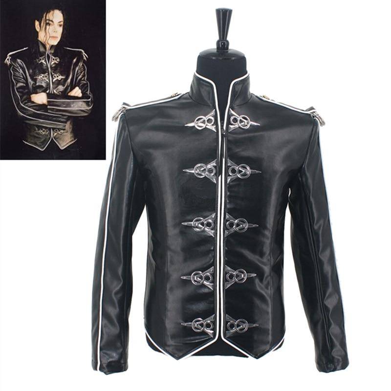 Michael Jackson Men’s Jacket V8 Retro Black Leather Jacket Costumes Men’s Clothing cb5feb1b7314637725a2e7: Black