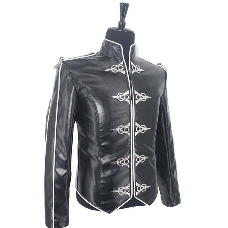 HOT Free Shipping MJ MICHAEL JACKSON MEN'S JACKET V8 RETRO ENGLAND BLACK LEATHER JACKET