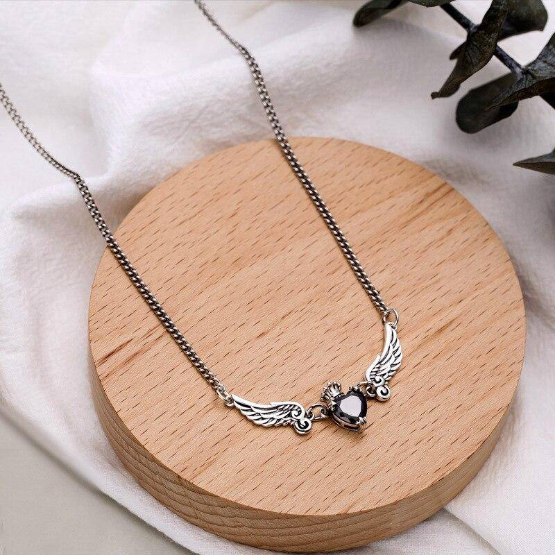 Angel Wings, Heart Black Zircon Necklace for Women Jewellery Women ba2a9c6c8c77e03f83ef8b: 40cm add 5.5cm