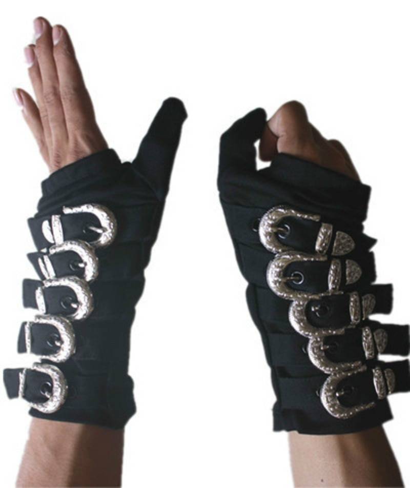 Retro MJ Michael Jackson Bad bandage Black Metal Black Buckle Alloy Fashion Punk Club Gloves For Fans Costumes Item Type: Gloves & Mittens
