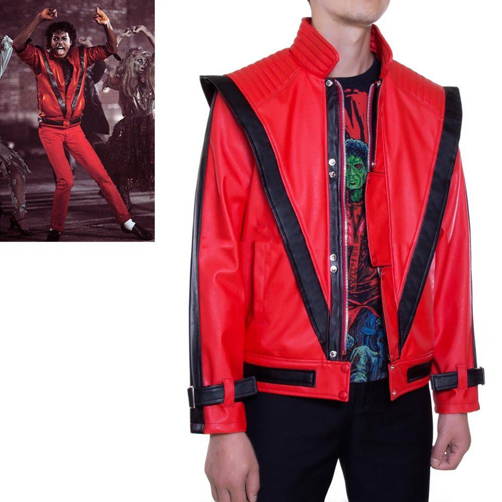 Red Leather Coat Michael Jackson MJ Thriller MTV White Michael Jackson jacket Cosplay Costumes Custom Made cos costume Costumes cb5feb1b7314637725a2e7: red|White