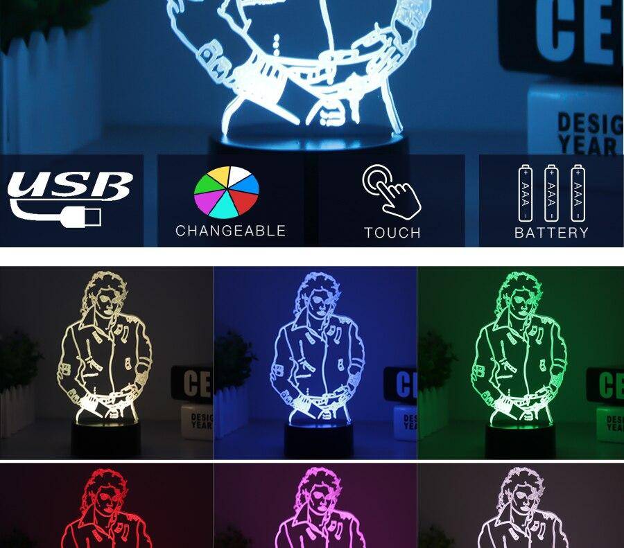MJ Michael Jackson Sign 3D illusion Lights Table Desk Lamp 7 Color Change Acrylic USB led Children's Room Decor Night light