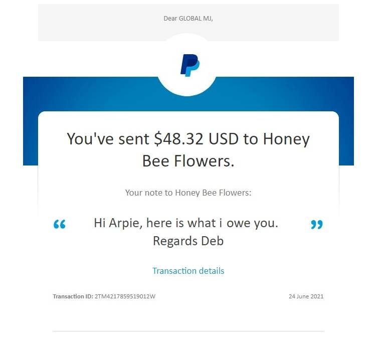 HoneyBee Flowers Payment transaction fee