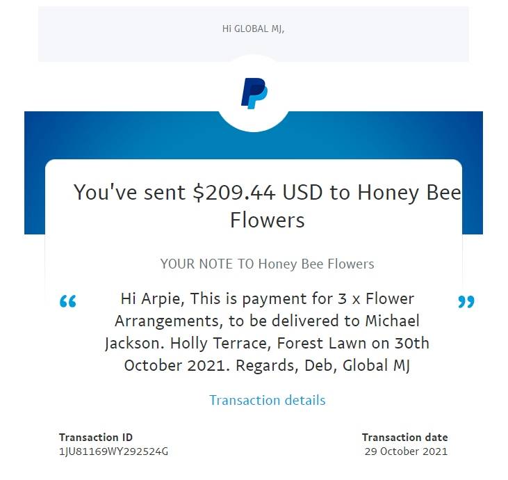 Payment to HoneyBee Flowers