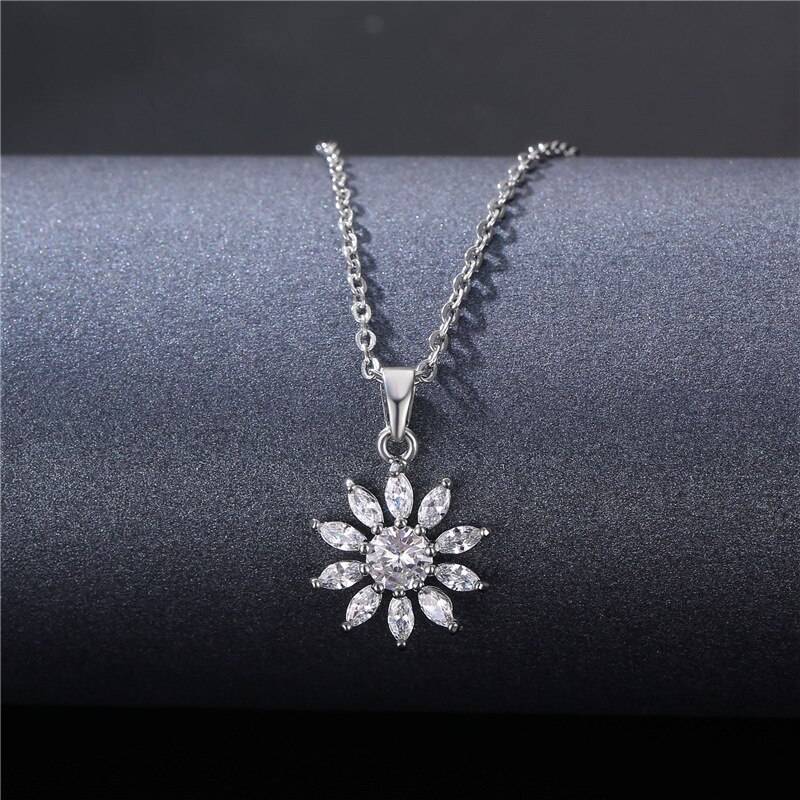 Stainless Steel Necklace for Women 2021 Cubic Zirconia Pendant Necklace Sunflower O Chain Simple Style Fashion jewelry Jewellery 8d255f28538fbae46aeae7: TL90