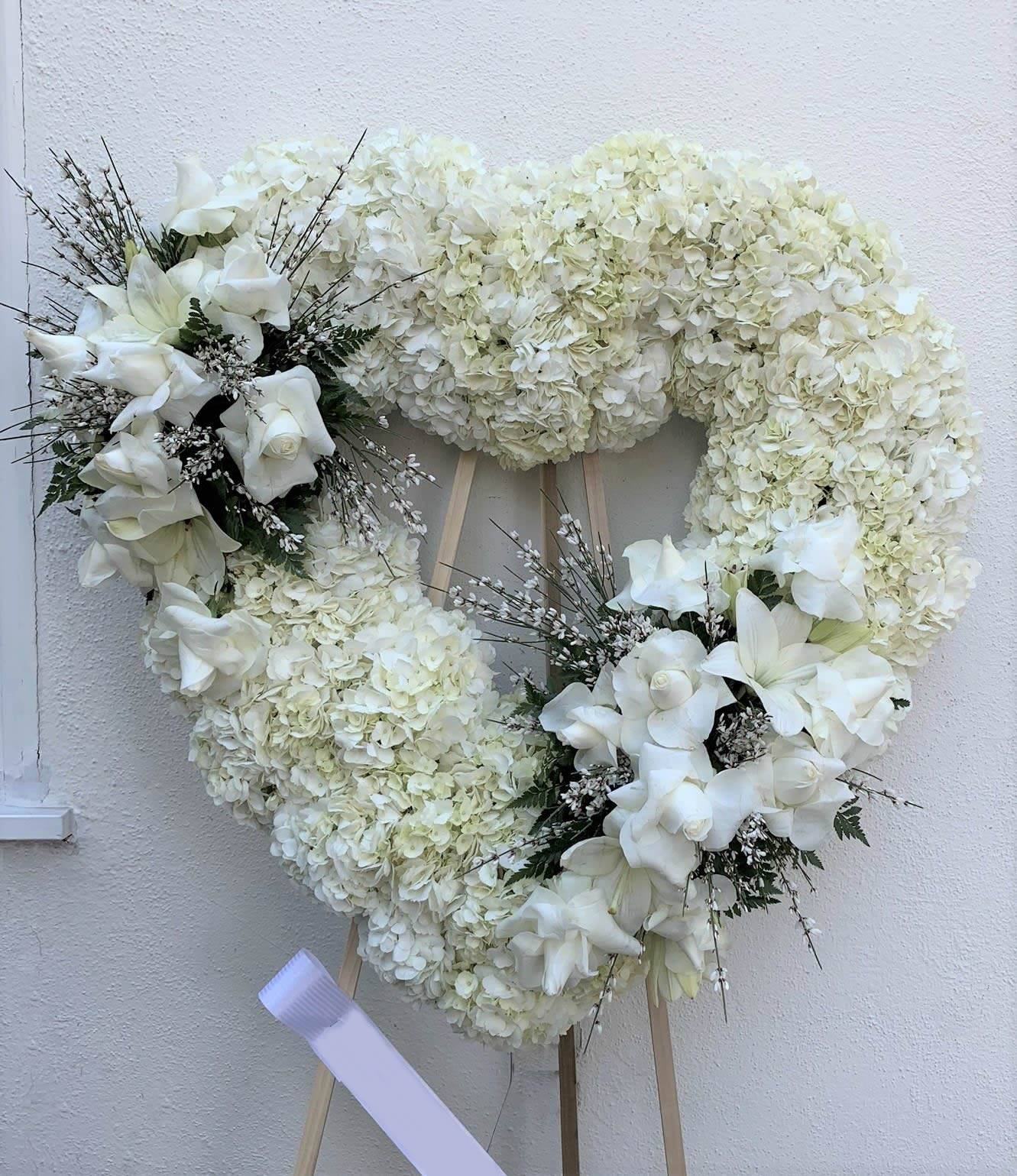 Funeral Heart With Hydrangea And Roses