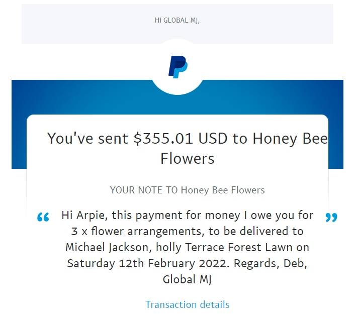 Payment to HoneyBee Flowers Feb 22