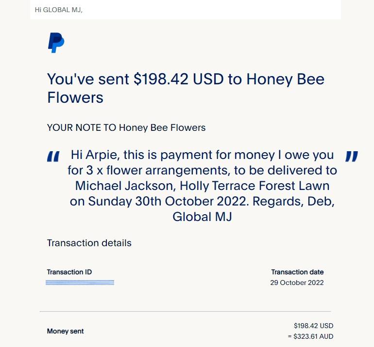 Payment to HoneyBee Flowers