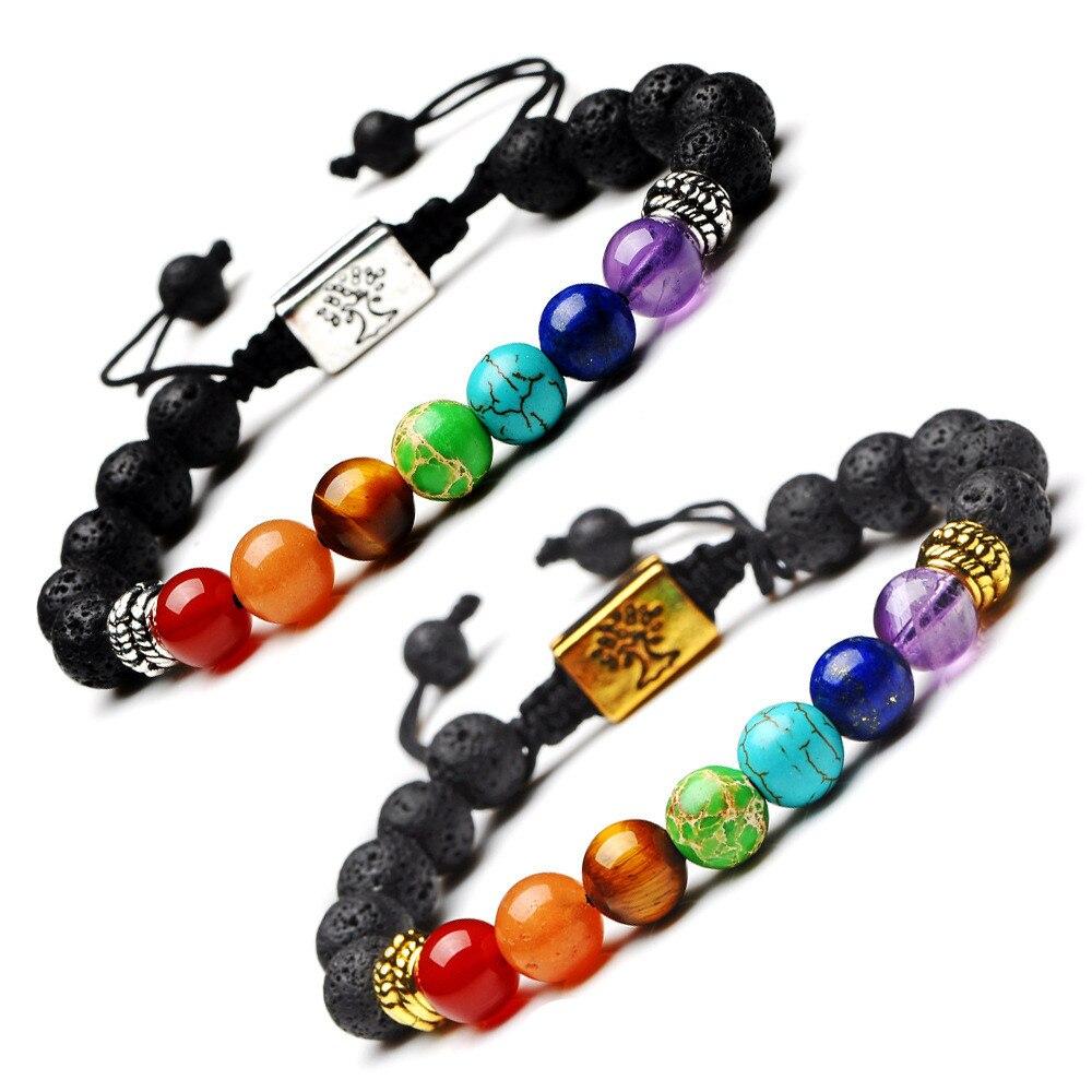 DIEZI Yoga Handmade 7 Chakra Tree Of Life Charm Bracelets Lava Stones Multicolor Beads Rope Bracelet Women Men Bracelets Bangles