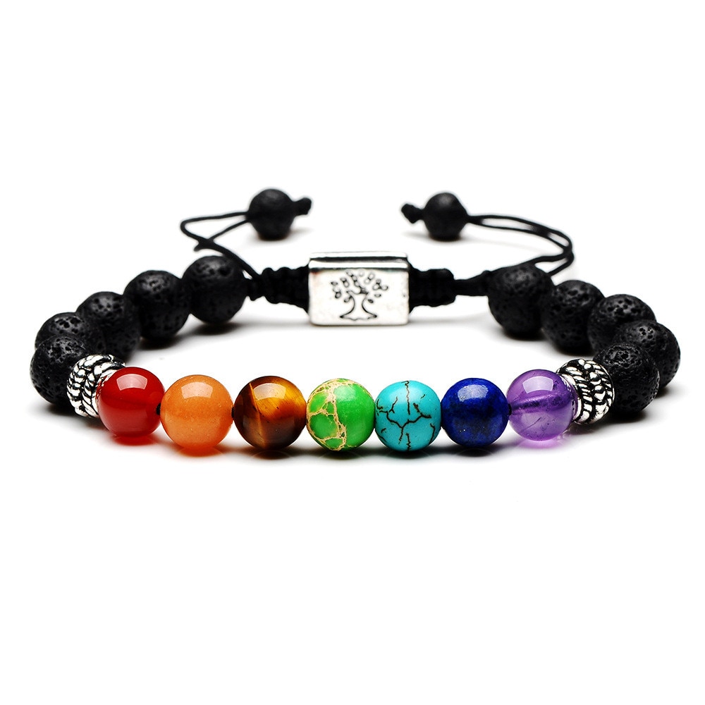 DIEZI Yoga Handmade 7 Chakra Tree Of Life Charm Bracelets Lava Stones Multicolor Beads Rope Bracelet Women Men Bracelets Bangles Jewellery 8d255f28538fbae46aeae7: Gold|silver