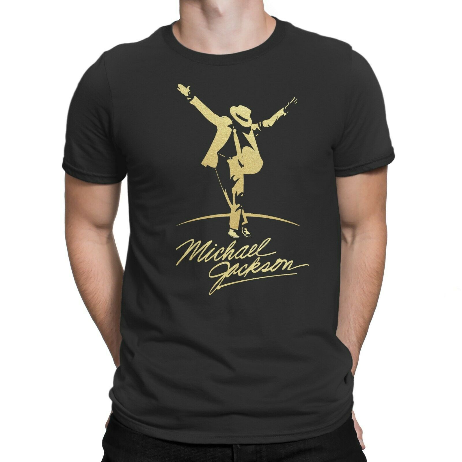 Michael Jackson Gold Dance Art Silhouette T-Shirt Cotton O-Neck Short Sleeve Men's T Shirt Men’s Clothing cb5feb1b7314637725a2e7: Black