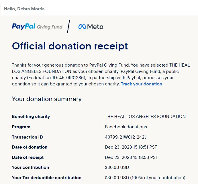 Donation to The Heal Los Angeles Foundation