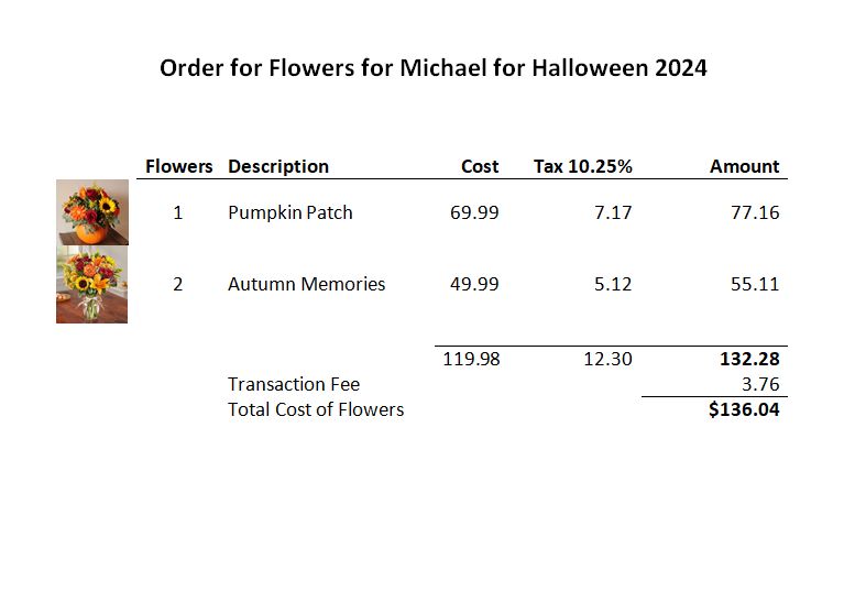 Order for Flowers for Michael for Halloween 2024