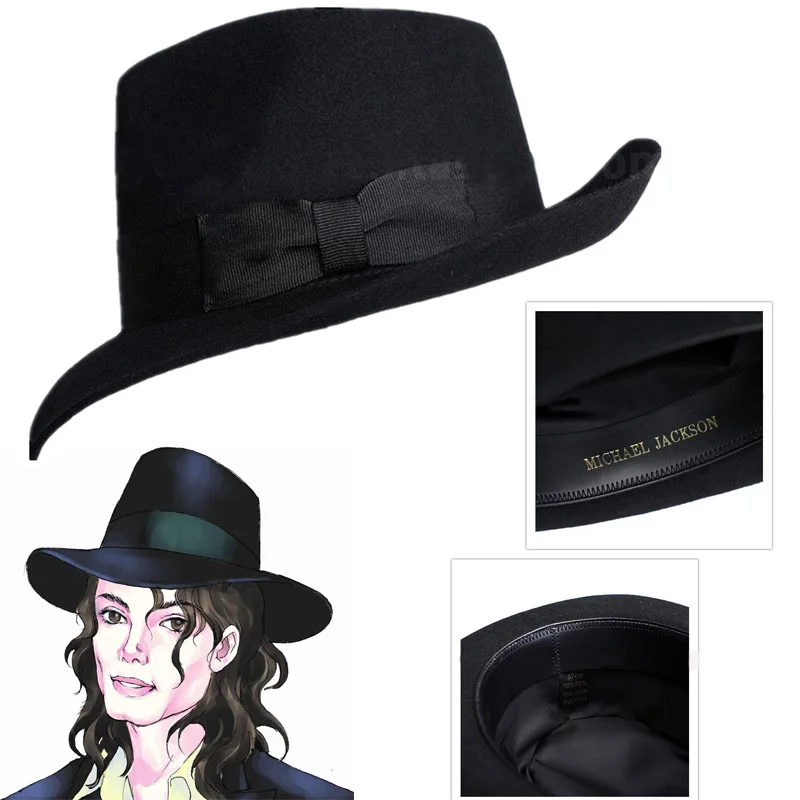 High Quality Woolen Hat Australian Wool 1:1 Michael Jackson Concert Dance Fedoras Classic Black Wide Brim Jazz Gentleman Hats Hats cb5feb1b7314637725a2e7: only hat|only wig