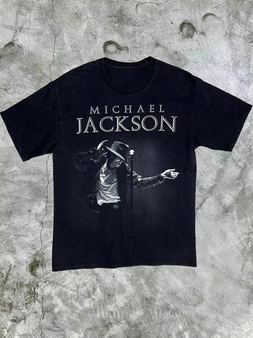 2025 Summer New Michael Jackson Rare90S Short-sleeved Fashion Sports Michael Jackson Rare90 Cotton Short-sleeved Large Size Clothing & Accessories cb5feb1b7314637725a2e7: 1