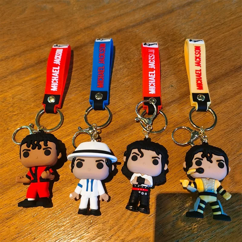 Michael Jackson Keychain Music Idol Doll Machine Key Chain Accessories cb5feb1b7314637725a2e7: 4PCS|A|B|C|D