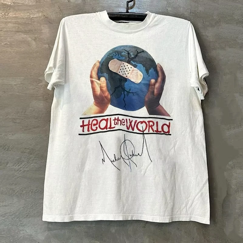 Heal The World Michael Jackson Album Cover Unisex Summer Casual Short Sleeve T-Shirt Vintage Ruffian Handsome Half Sleeve Tide Clothing & Accessories 6f6cb72d544962fa333e2e: L|M|S|XL|XXL|XXXL