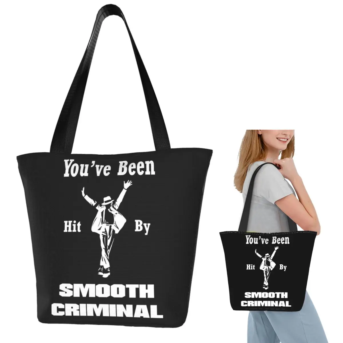 Vintage MJ Smooth Criminal Michael Jackson Shopping Tote Bag Canvas Large Capacity Shoulder Bags Shopper Grocery Handbag Women Bags 6f6cb72d544962fa333e2e: One Size