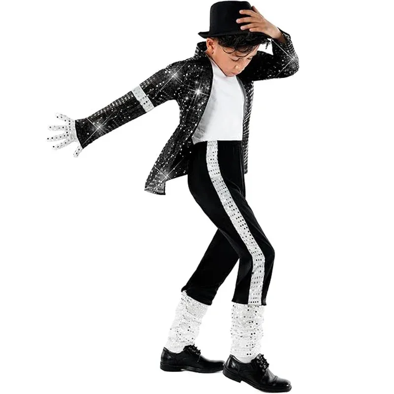 YUNDA Boy Michael Jackson Billie Jean Cosplay Black Suit Dance Disco Halloween Fancy Dress Up 80s Pop King Costume for Kid YUNDA Clothing & Accessories 6f6cb72d544962fa333e2e: Height 105-115cm|Height 115-125cm|Height 125-135cm|Height 135-145cm