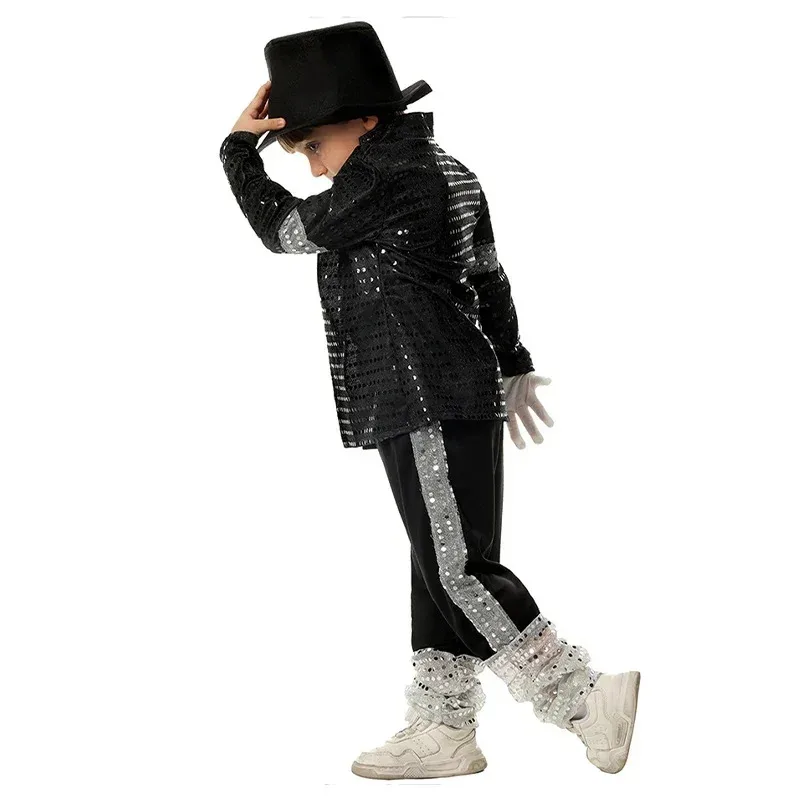 Boy Michael Jackson Billie Jean Cosplay Black Suit Dance Disco Halloween Fancy Dress Up 80s Pop King Costume for Kids2&jN Cosshe Clothing & Accessories 6f6cb72d544962fa333e2e: Height 105-115cm|Height 115-125cm|Height 125-135cm|Height 135-145cm