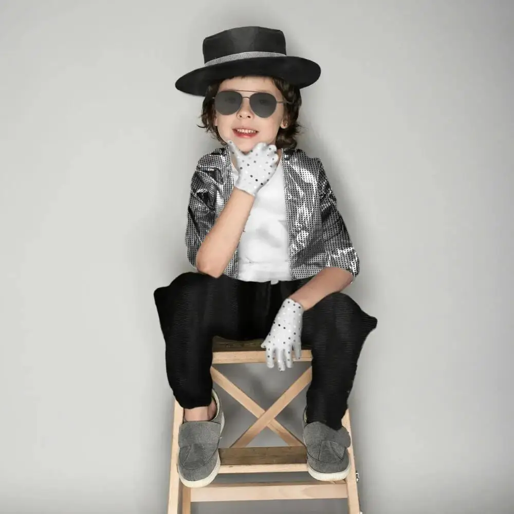 Kids Boy Michael Jackson Billie Jean Cosplay Black Suit Dance Disco Halloween Fancy Dress Up 80s Pop King Costume for Top Pants Clothing & Accessories 6f6cb72d544962fa333e2e: 3-5|6-8|8-10
