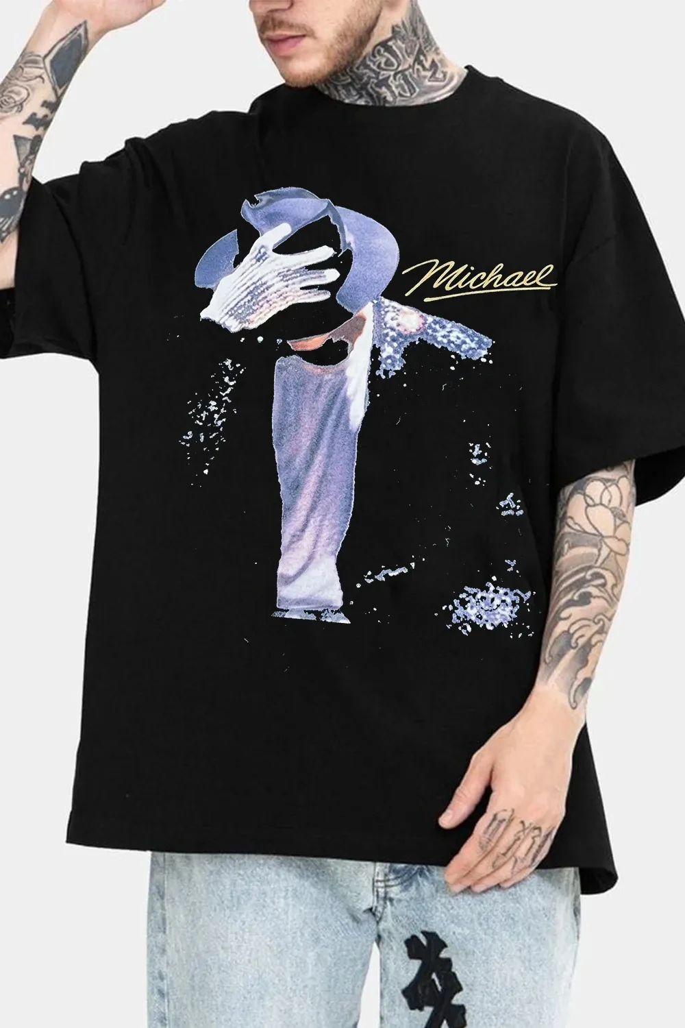2026 Michael Jackson MJ Sparkly Glove Pose Men’s T-Shirt Unisex O-Neck 100%Cotton Short Sleeve Y2k Popular Vintage Oversized Tee Men’s Clothing 6f6cb72d544962fa333e2e: 4XL|L|M|S|XL|XXL|XXXL